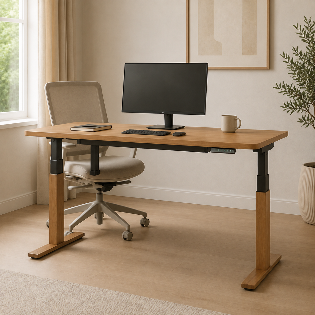 Height-Adjustable Oak Desk