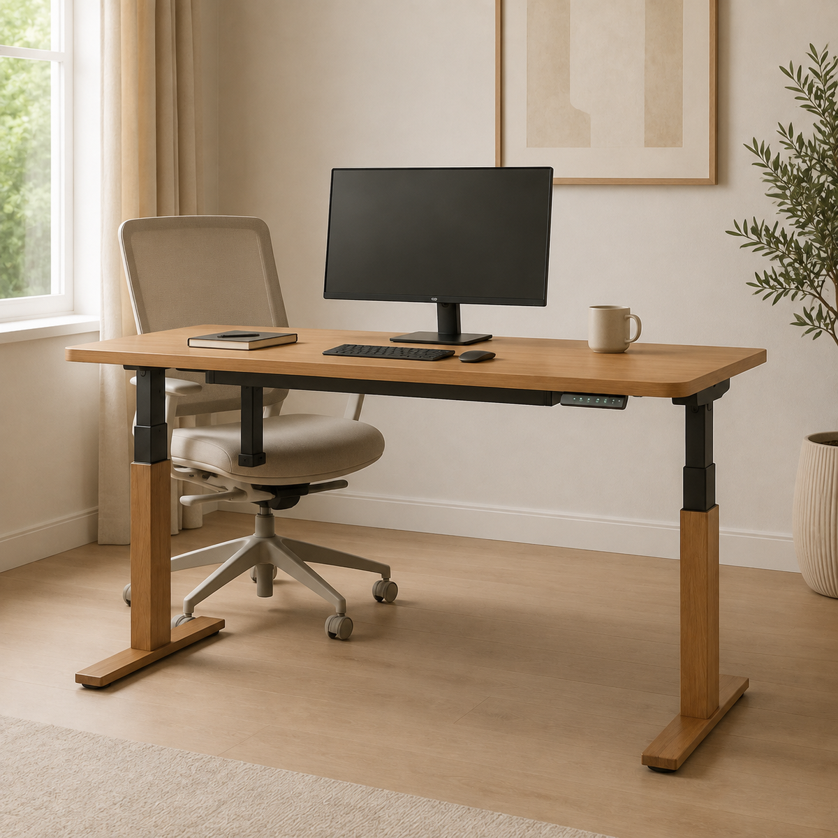 Height-Adjustable Oak Desk