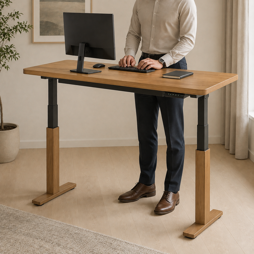 Height-Adjustable Oak Desk