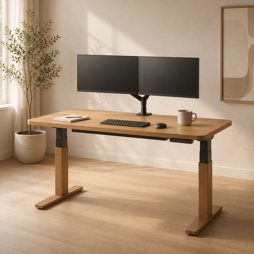 Height-Adjustable Oak Desk
